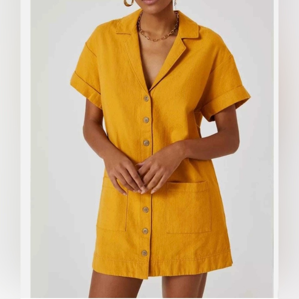 Pilcro Mustard Button-Down Mini Dress
